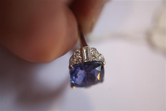 An attractive 1950s platinum, sapphire and diamond set dress ring, size J.